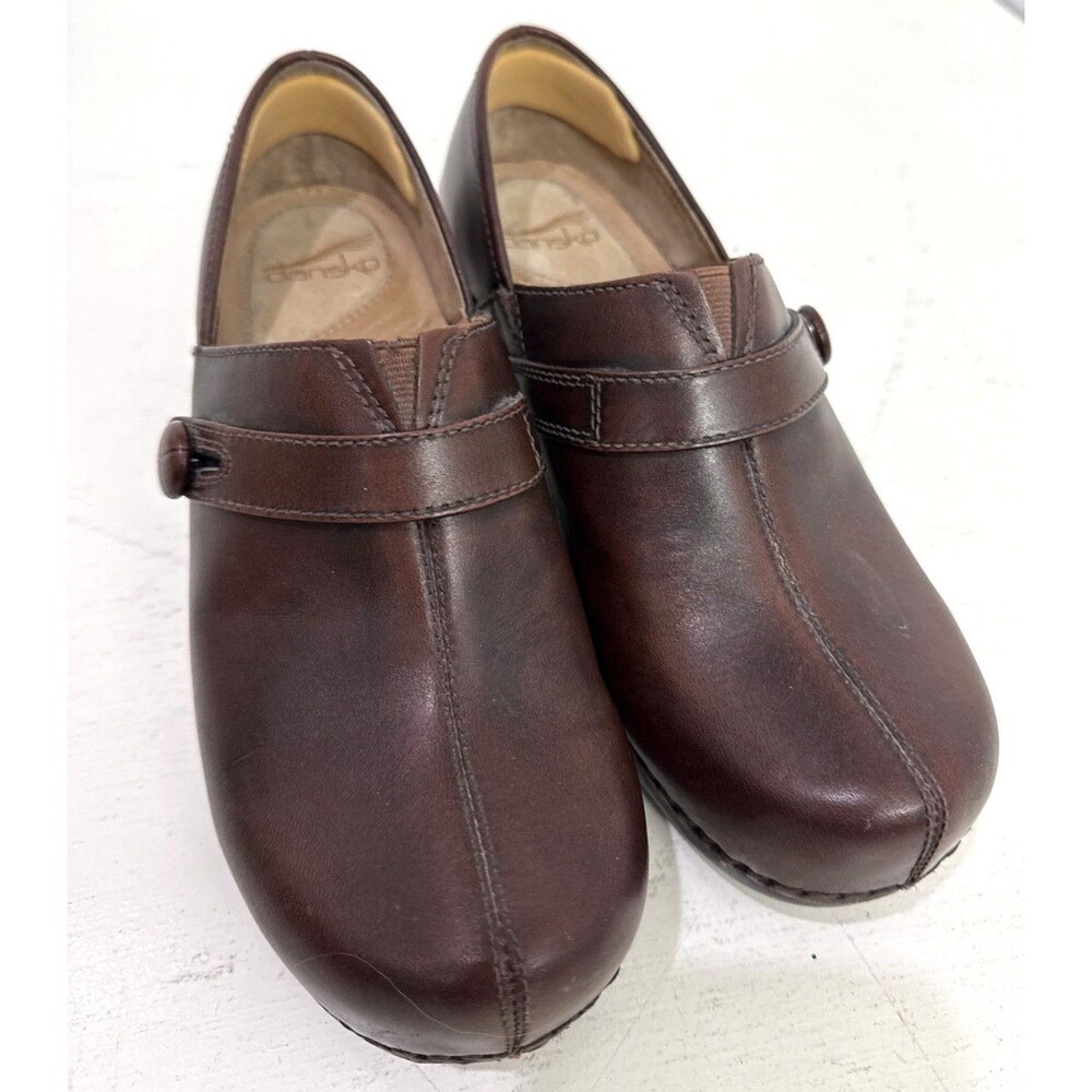 Dansko Brown Leather Slip On Clogs Shoes Work Nurse Solstice Womens Size 39
